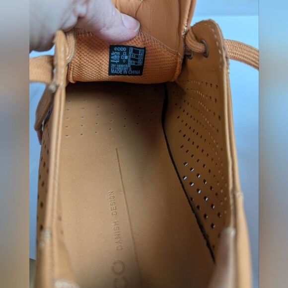 Ecco Street Tray Orange Tan Leather Perforated Sneakers Womens 8/8.5 US 39 EU - Picture 8 of 8